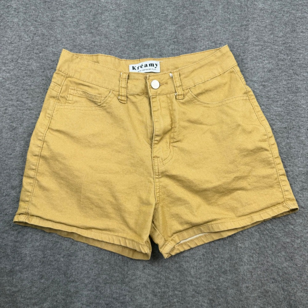 Kréamy Denim Shorts Women Large Mustard Yellow High Waisted Utility Summer